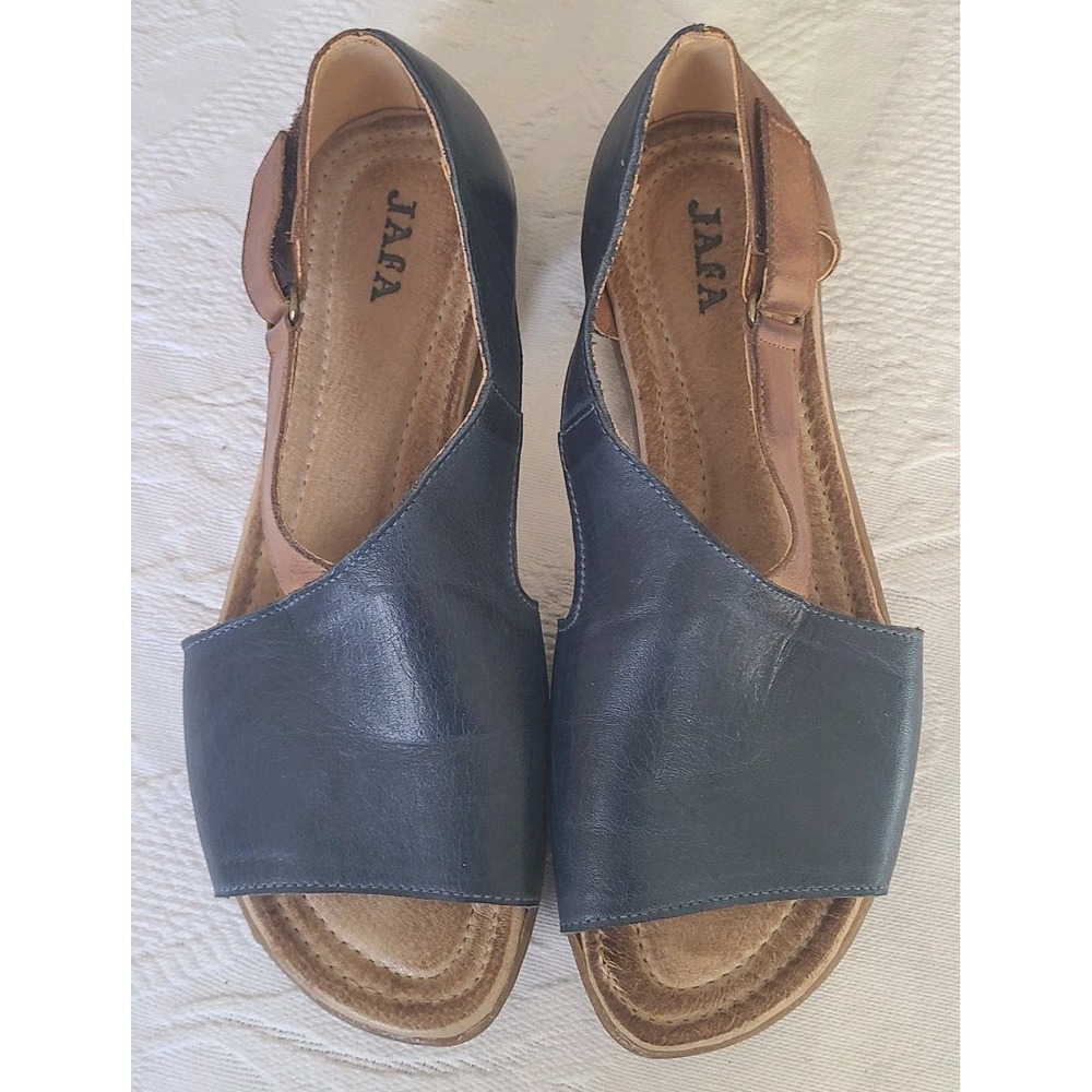 NWOB JAFA 111 HANDMADE TWO TONE LEATHER SANDALS 41/9 BLUE/BROWN WALKING SHOES